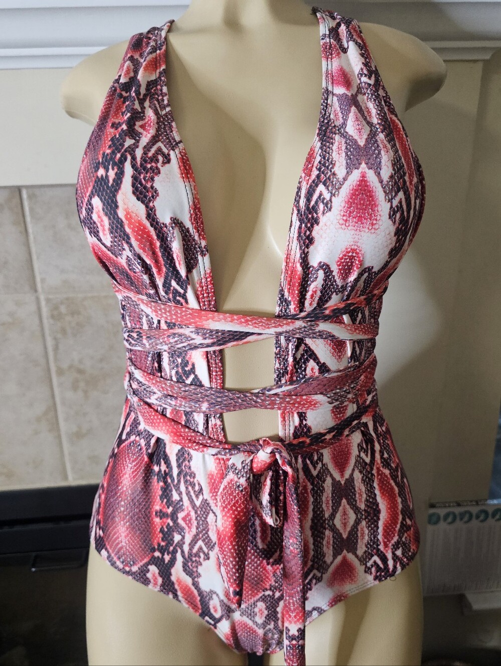 New. multiway Plunge Snakeskin Print Swimsuit.
